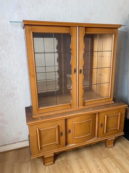 Te koop mooie vitrinekast 2 delig met spiegelpaneel, Maison & Meubles, Armoires | Vitrines, Comme neuf, Verre, Enlèvement ou Envoi