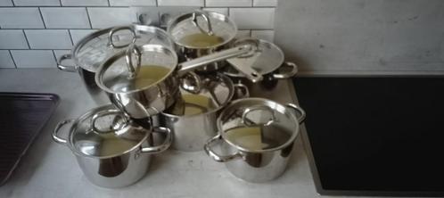 7-DELIGE KOOKPAN SET VAN ROESTVRIJ STAAL, Huis en Inrichting, Keuken | Potten en Pannen, Zo goed als nieuw, Pannenset, Inox, Inductieplaat