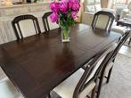 Donkerbruine eiken eettafel met 6 stoelen, Huis en Inrichting, Complete eetkamers, Ophalen, Zo goed als nieuw, Eik rustiek, 6 tot 8 stoelen