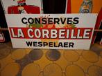 Emaille La Corbeille Wespelaer Conserves 1932, Verzamelen, Ophalen, Gebruikt, Reclamebord