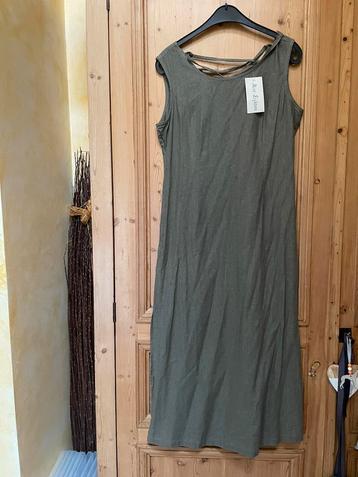 Nieuwe kaki linnen mididress L beschikbaar voor biedingen