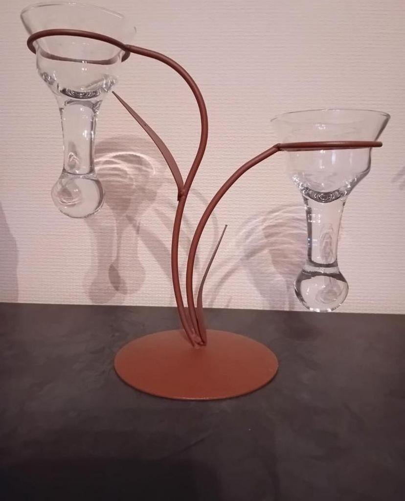 Kandelaar met 2 glaasjes voor theelichtjes, Ophalen, Zo goed als nieuw, Kandelaar