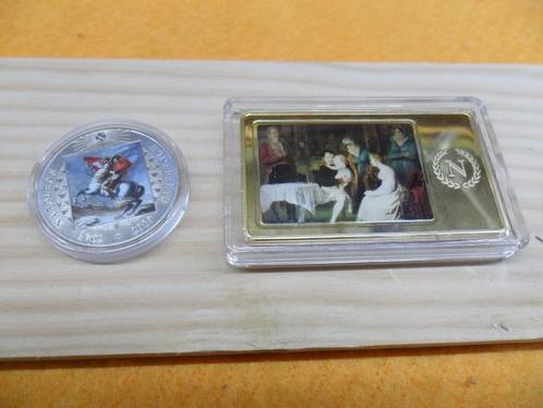 Napoleon Bonaparte herdenkingsmunt en plaquette, Postzegels en Munten, Penningen en Medailles, Overige materialen, Ophalen of Verzenden