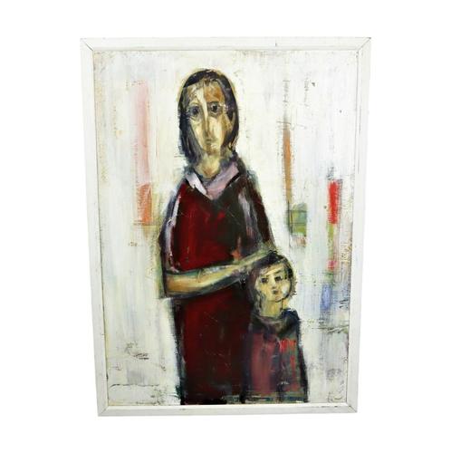 Vintage Olieverf Schilderij Kunstwerk Abstract Moeder Kind, Antiquités & Art, Art | Peinture | Moderne, Enlèvement