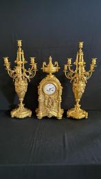 (16) Franse Bronzen Empire Stijl Klok met kandelaren ca.1870, Antiek en Kunst, Ophalen of Verzenden
