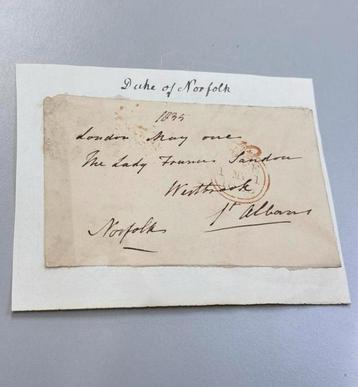 Lettre signée du duc de Norfolk datant 1835, Londres antique, Enlèvement ou Envoi