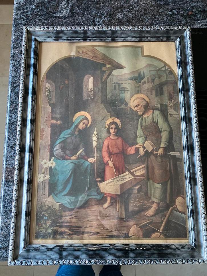 Antieke religieuze prent – Heilige Familie–ingelijst –ca1900, Antiek en Kunst, Antiek | Religieuze voorwerpen, Ophalen