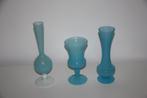 vintage 3 blauwe antieke opaline vazen vaas, Ophalen of Verzenden