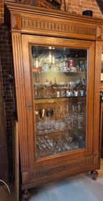 Eiken vitrine kast met facetglazen deur, Antiek en Kunst, Antiek | Meubels | Kasten, Ophalen