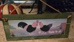 Cadre en bois unique avec coq et poule et leurs 6 poussins, Enlèvement ou Envoi