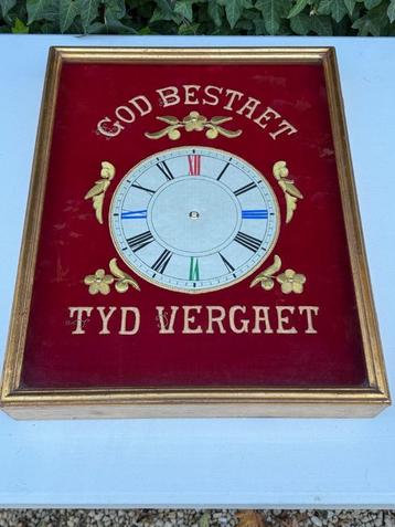 Devotie klok antiek Schaduwbox Religie God Bestaat borduur beschikbaar voor biedingen