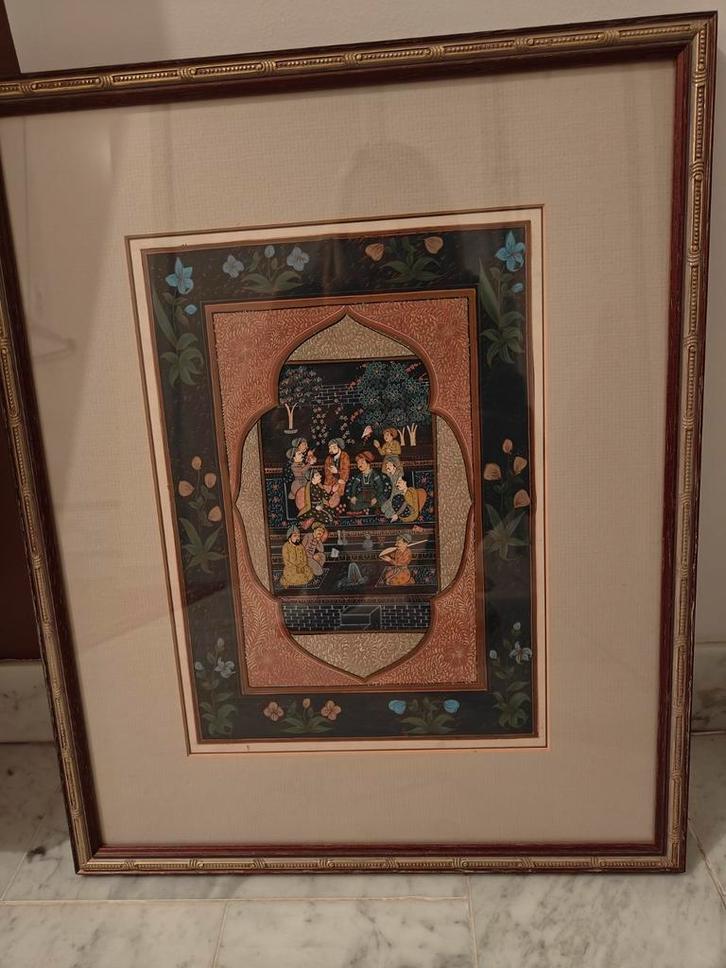 Een ingelijste miniatuurschilderij in de Mughal-stijl, Antiek en Kunst, Kunst | Schilderijen | Klassiek, Ophalen