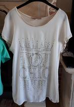 Leidiro - Tshirt ecru/beige met print - maat 38 - € 1.00, Gedragen, Beige, Maat 38/40 (M), Leidiro