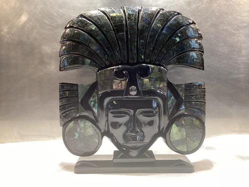 Masker Maya / Azteek in zwarte glaspasta. 242/Ea., Antiek en Kunst, Kunst | Niet-Westerse kunst, Ophalen