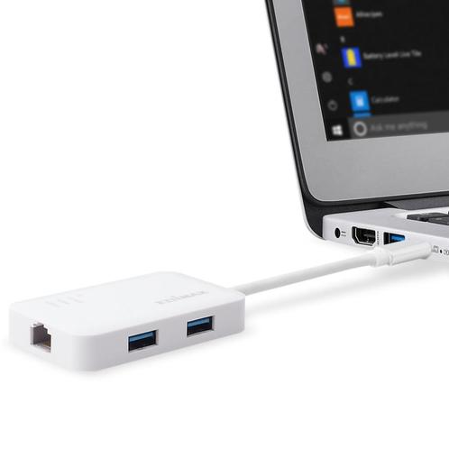 USB-C to 3-Port USB 3.0 Gigabit Ethernet Hub, Computers en Software, Dockingstations, Nieuw, USB-hub, Laptop, Ophalen of Verzenden