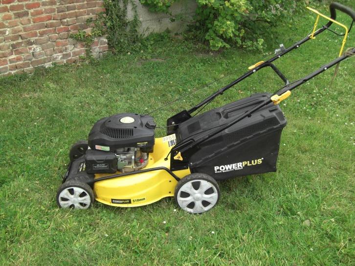 powerplus zelfaandrijvend 173 cc 51cm + onderdelen, Tuin en Terras, Grasmaaiers, Gebruikt, 50 cm of meer, Cirkelmaaier, Opvangzak