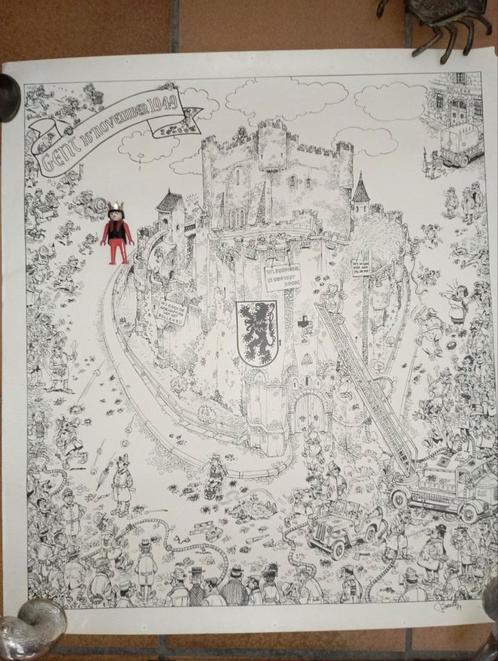 650) Slag om het Gravensteen met handtekening Buth ( pips ), Verzamelen, Posters, Gebruikt, Overige onderwerpen, Rechthoekig Staand