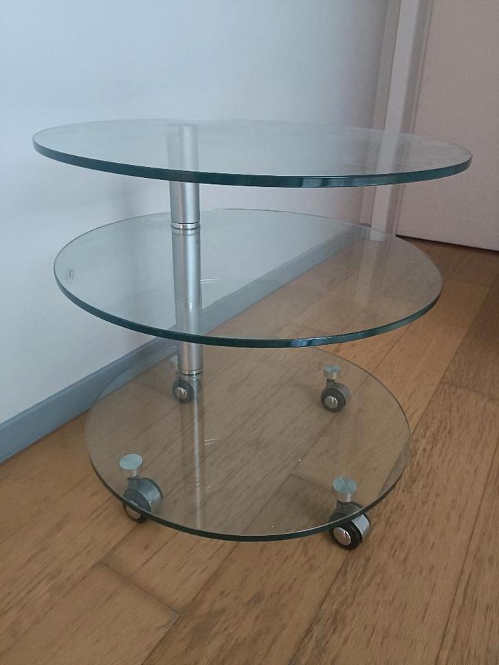table basse ronde 3 niveaux orientables en verre transparent, Maison & Meubles, Tables | Tables de salon, Comme neuf, 50 à 75 cm