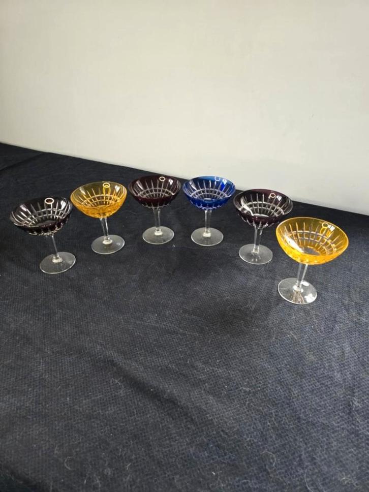 Val Saint LAMBERT - 6 kristallen champagneglazen, Antiek en Kunst, Antiek | Glaswerk en Kristal, Ophalen of Verzenden