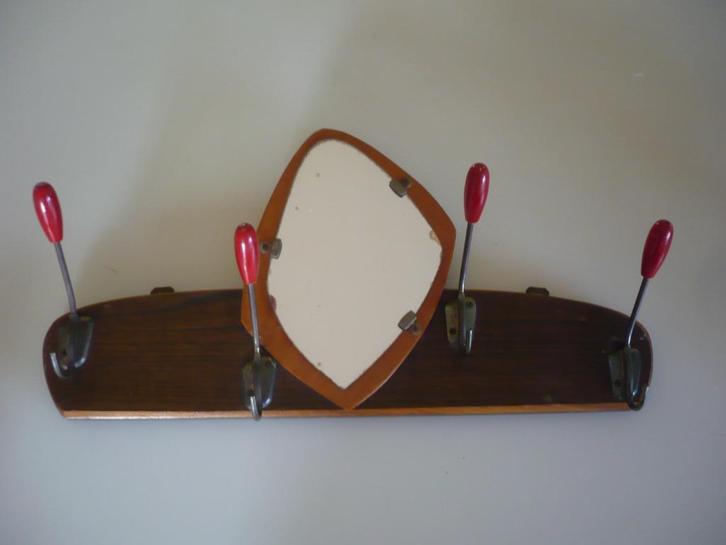 Knappe vintage fifties kapstok met spiegel, Antiek en Kunst, Curiosa en Brocante, Ophalen of Verzenden