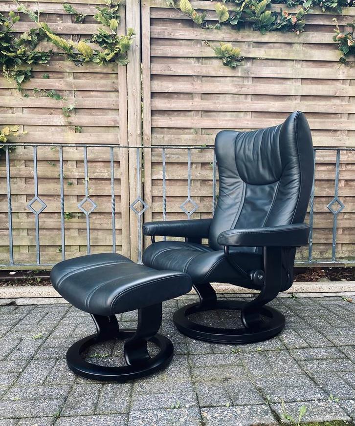 Mooie Stressless Wing relaxfauteuil & hocker, Huis en Inrichting, Zetels | Zetels, Leer, Ophalen of Verzenden