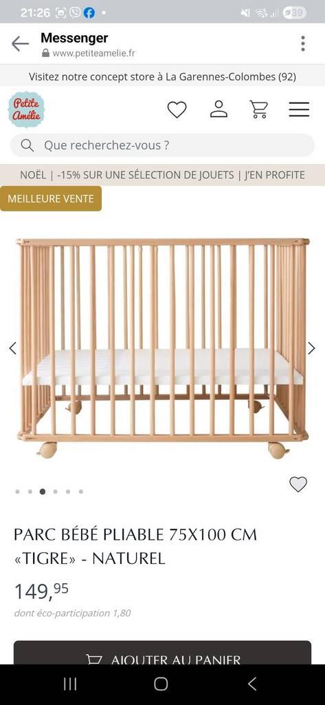 Parc en bois avec accessoires en hêtre massif de la marque P, Enfants & Bébés, Barrières, Bois, Enlèvement