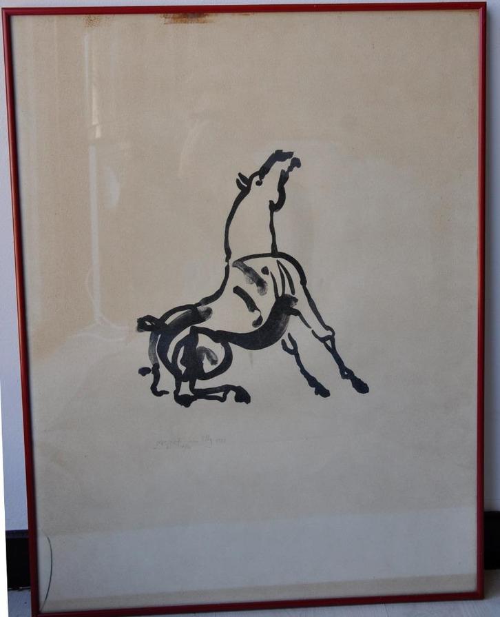 Rik Poot Lithographie "Zittend paard", Antiek en Kunst, Kunst | Litho's en Zeefdrukken, Ophalen of Verzenden