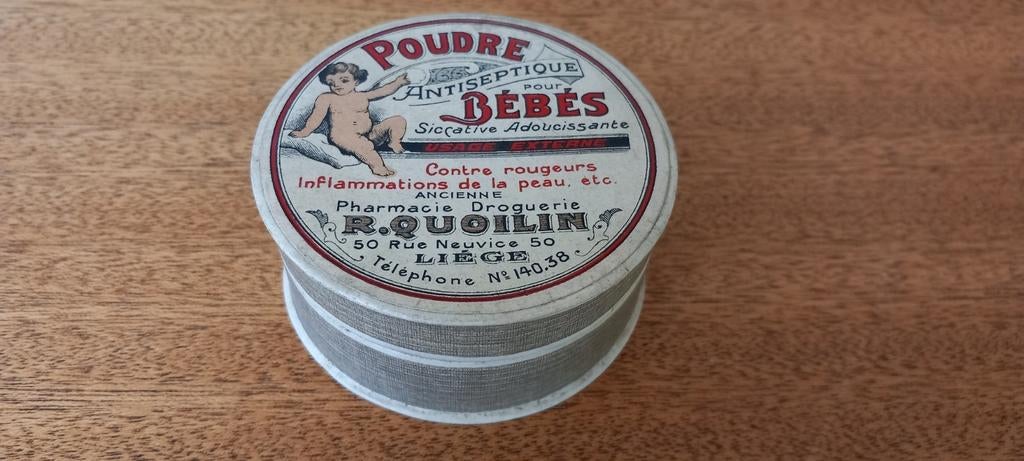 Oude kartonnen doos Quoilin Liège babypoeder, Ophalen of Verzenden