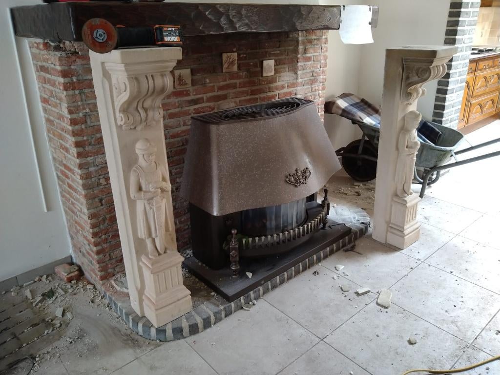 zandstenen zuilen openhaard schouwornamenten, Huis en Inrichting, Haarden, Ophalen, Zo goed als nieuw, Overige soorten