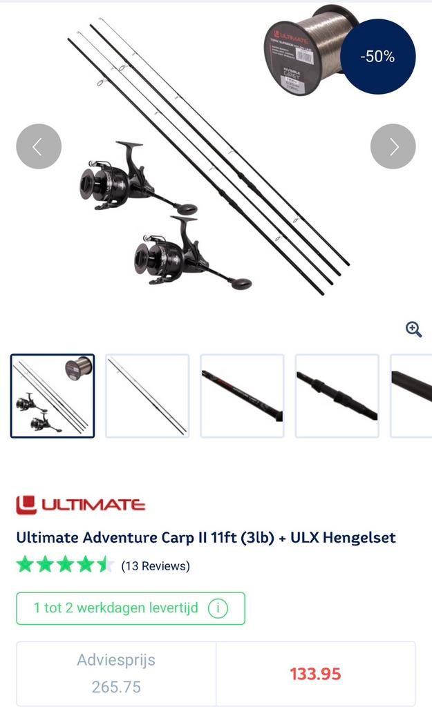 Kaperhengels 3 stuks met molen en draad . NIEUW, Watersport en Boten, Hengelsport | Algemeen, Ophalen, Nieuw, Complete hengel