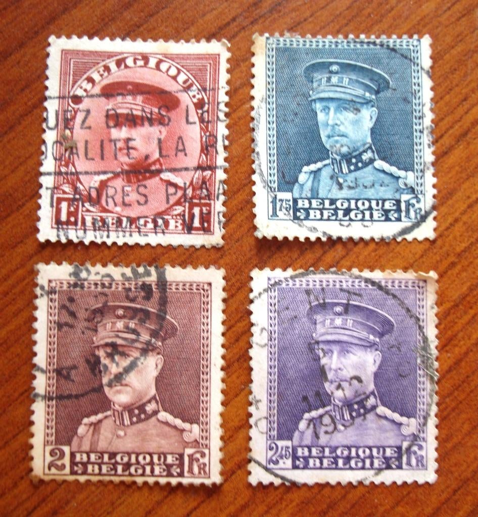 4 Belgische diverse postzegels koning Albert I 1931, Verzenden, Koninklijk huis, Frankeerzegel, Gestempeld