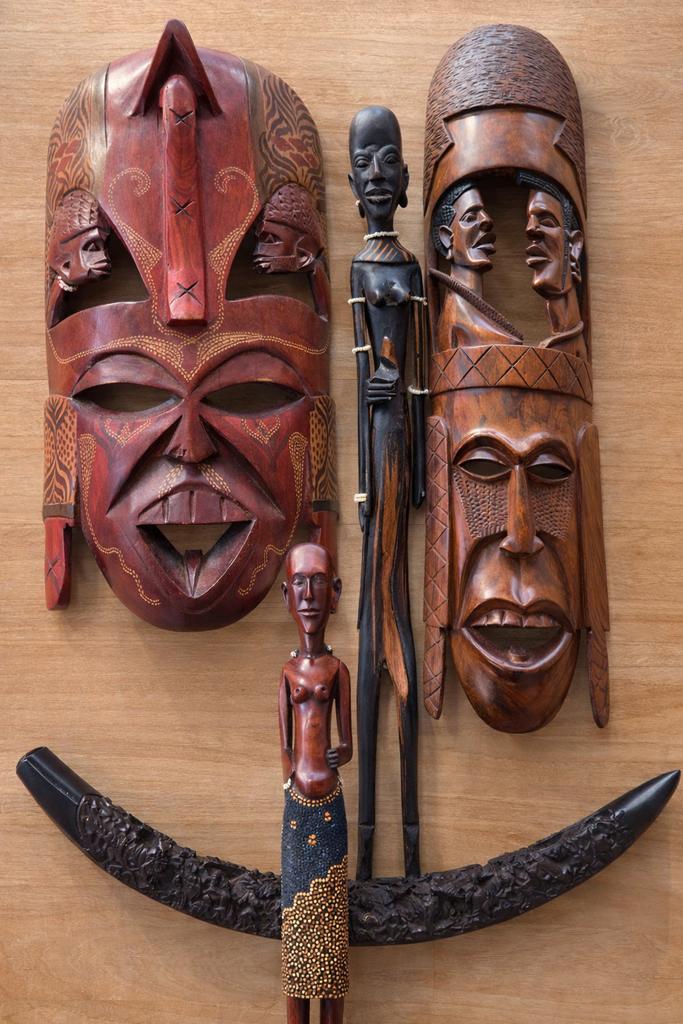 Afrikaanse houten beelden & maskers – decoratie set, Ophalen, Rood, Handgemaakt, Beeld