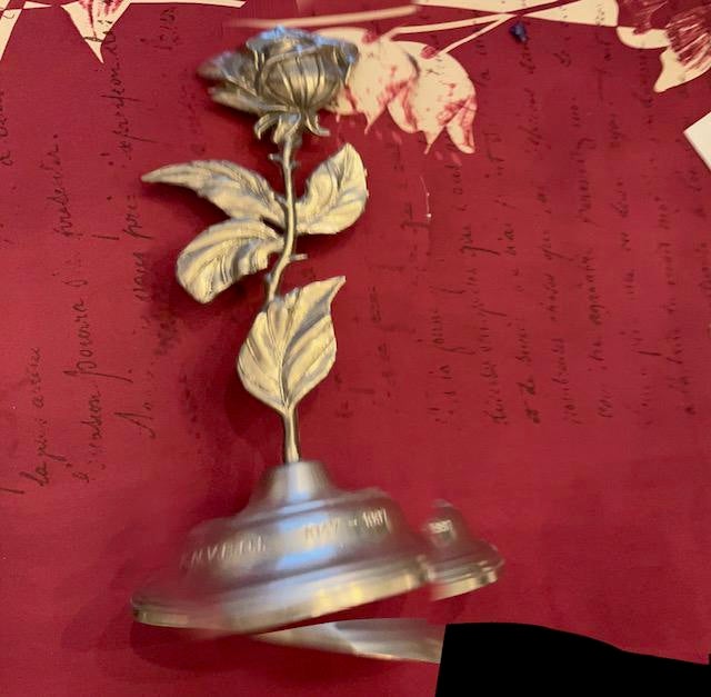 Tin -roos -met stempel in ,inscriptie, Antiek en Kunst, Antiek | Tin, Ophalen of Verzenden