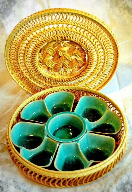 Plateau snacks tapas osier céramique Thaïlande F135, Enlèvement ou Envoi