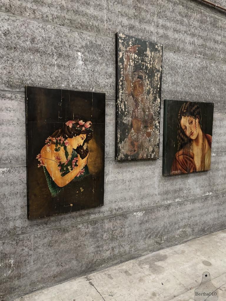 Oud houten schilderij Renaissance Revival India ca 1940, Ophalen