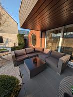 Grijze Loungeset (Hoekbank + Fauteuil + Tafel), Tuin en Terras, Tuinsets en Loungesets, Ophalen, 6 zitplaatsen, Hocker, Zo goed als nieuw