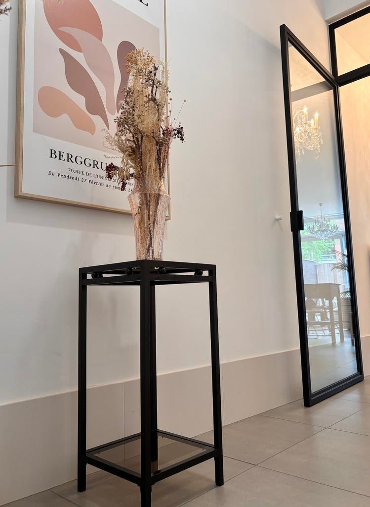 Table d'appoint noire modèle haut - verre - 2 niveaux, Comme neuf, Verre, Enlèvement, Rectangulaire