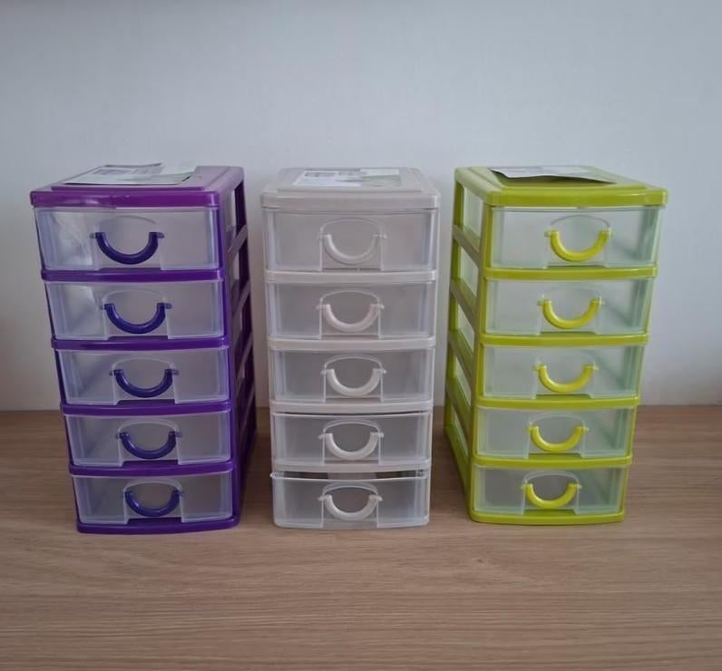 3x mini-opbergdoos met 5 lades - 19 cm hoog, Diversen, Bureau-accessoires, Nieuw, Ophalen of Verzenden