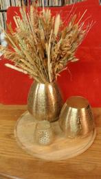 4 delig set plateau met 3 vazen en droogboeket, Neuf, Moins de 50 cm, Enlèvement ou Envoi, Autres couleurs