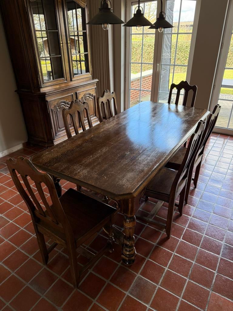Complete eetkamer massief Franse eik, Ophalen, Gebruikt, Massief Franse eik, 4 tot 6 stoelen