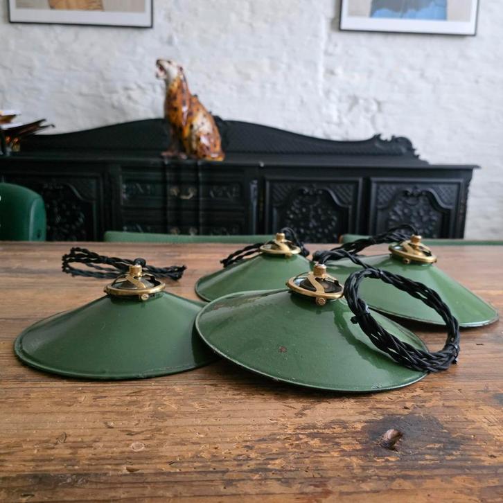 Vintage industriële conische geëmailleerde hanglamp. PR/ST, Antiek en Kunst, Antiek | Verlichting, Ophalen of Verzenden