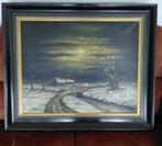 Schilderij met winterlandschap bij nacht, Antiek en Kunst, Ophalen