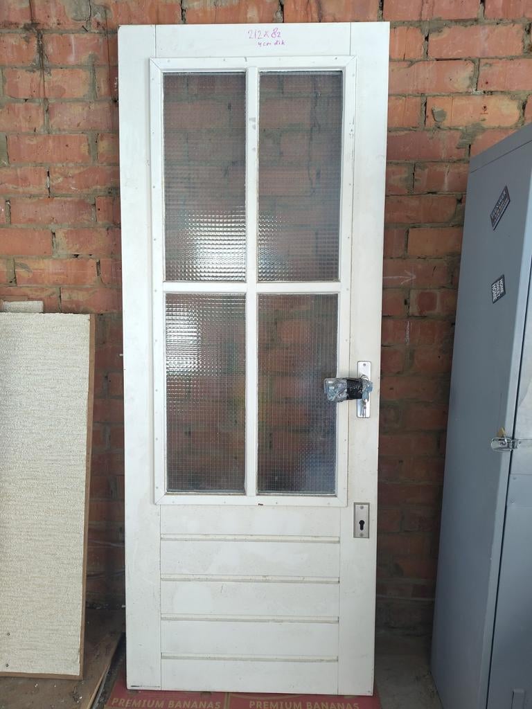 HARDHOUTEN BUITENDEUR 2.12x82 Incl:GIMEG slot en scharnieren, Enlèvement, Verre, Porte extérieure