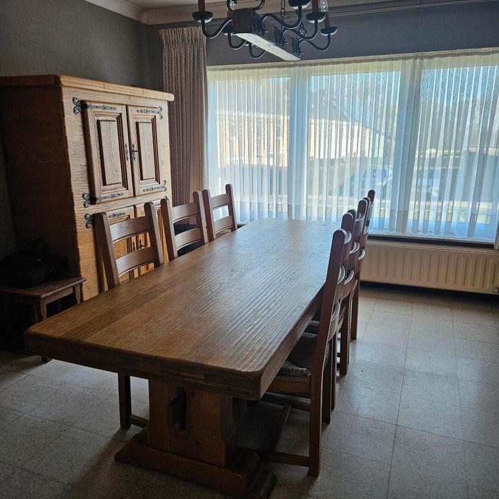 eetkamer volledig in eik (antiek), Huis en Inrichting, Complete eetkamers, Zo goed als nieuw, 4 tot 6 stoelen, Ophalen