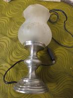 Vintage tafellamp – voet tin, glazen kap | sfeerverlichting, Huis en Inrichting, Ophalen, Zo goed als nieuw, Glas, Minder dan 50 cm