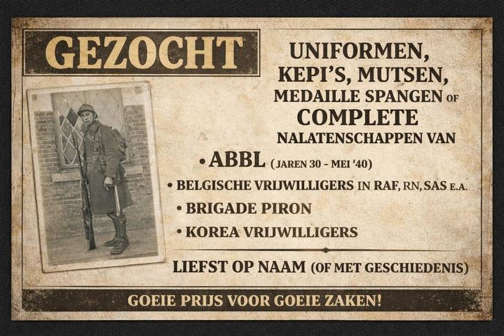 Gezocht - Belgische Militaria WOII e.a., Collections, Objets militaires | Seconde Guerre mondiale, Armée de terre, Enlèvement ou Envoi