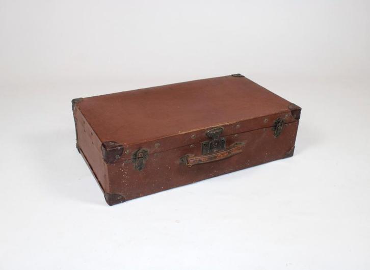 vintage valies met lederen handvat, Antiek en Kunst, Curiosa en Brocante, Ophalen of Verzenden