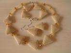 Ketting, armband, oorringen: bleek gele lava parels, Ophalen of Verzenden, Nieuw, Geel, Steen of Mineraal