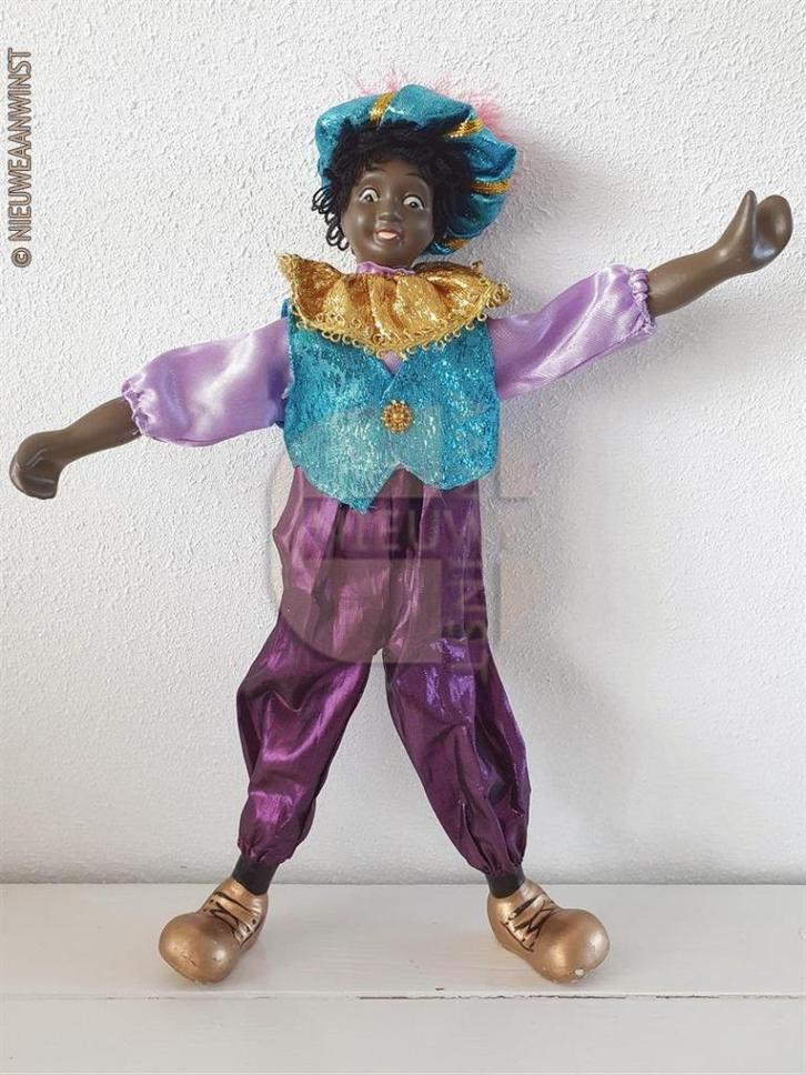 Authentieke etalage zwarte Piet pop - 32cm, paars/blauw/goud, Divers, Saint-Nicolas, Envoi