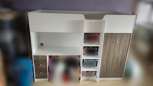 Lit superposé en bois blanc avec garde-robe et bureau., Enfants & Bébés, Chambre d'enfant | Lits superposés & Lits mezzanines